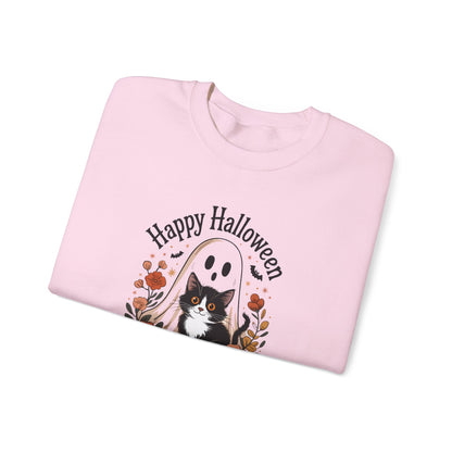 Happy Halloween Cat Crewneck Sweatshirt, Cozy Fall Sweatshirt, Halloween Gift, Fall Fashion, Gift for Her, Spooky Season Apparel