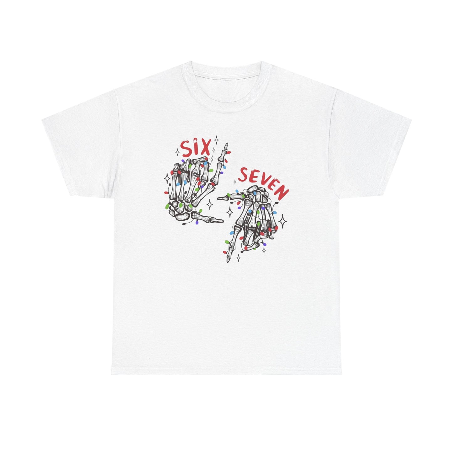Six Seven Skeleton Hands T Shirt  Funny Halloween Christmas Tee for Men & Women | Cool Skeleton Hand Sign Graphic Shirt | Soft Cotton Top