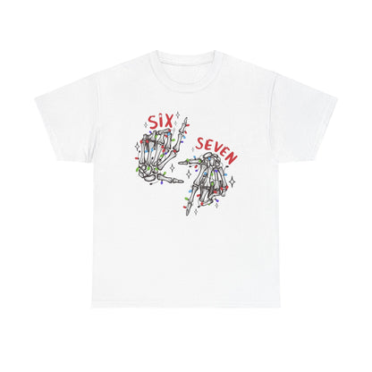 Six Seven Skeleton Hands T Shirt  Funny Halloween Christmas Tee for Men & Women | Cool Skeleton Hand Sign Graphic Shirt | Soft Cotton Top
