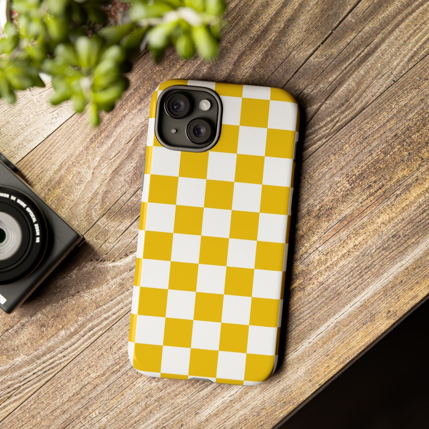 Yellow Checkered Phone Case - iPhone 17 Pro, 17, 16, 15, 14, 13, 12, 11, X, XR, XS MAX, Gift for Friends