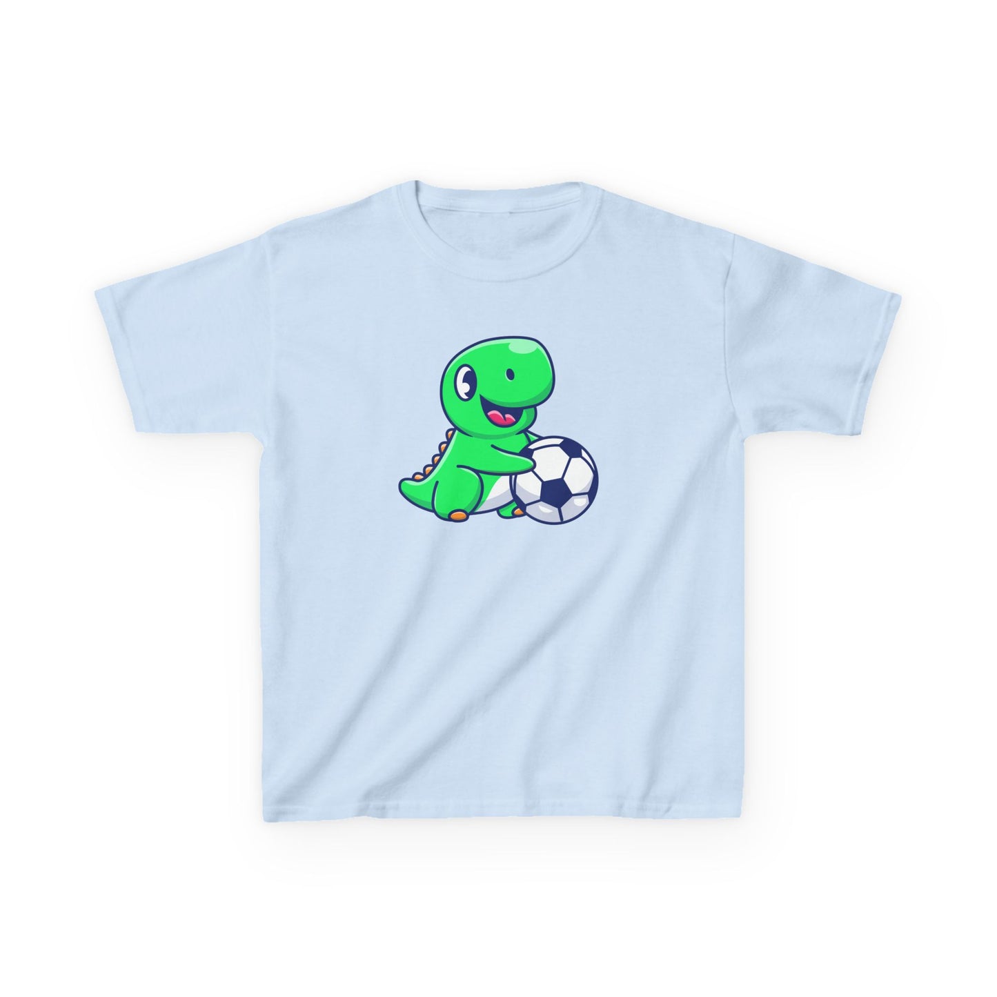 Green Dinosaur Playing Soccer Kids T-Shirt, Cute Dino Soccer Shirt for Boys Girls, Fun Youth Sports Graphic Tee, Football Lover