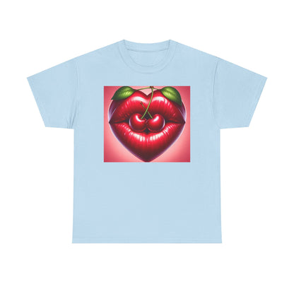 Cherry Lips Heart Graphic Tee, Retro Pop Art T-Shirt, Cute Aesthetic Cotton Shirt, Vintage Style Unisex Tee, Fun Statement Top
