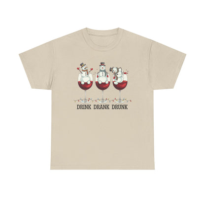 Drink Drank Drunk Christmas Shirt | Funny Holiday Wine Shirt | Snowman Christmas Tee | Drinking Humor Gift for Friends