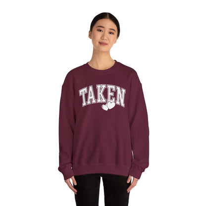 Taken Heart Graphic Sweatshirt, Red Collegiate Letters Crewneck, Cute Valentine Pullover, Cozy Gift for Her, Romantic Couple Sweater