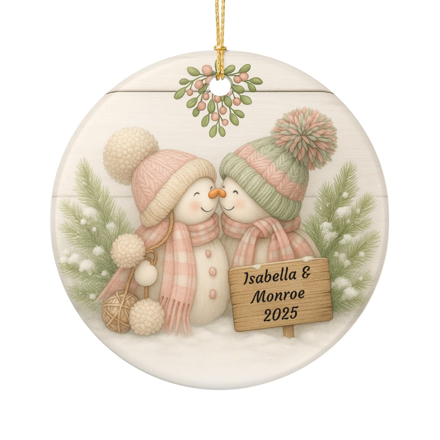 Personalized Kissing Snowman Couple Ornament, Snowman Newlywed Wedding Ornament, Add Any Name Any Year, Keepsake Ornament, Engagement Gift