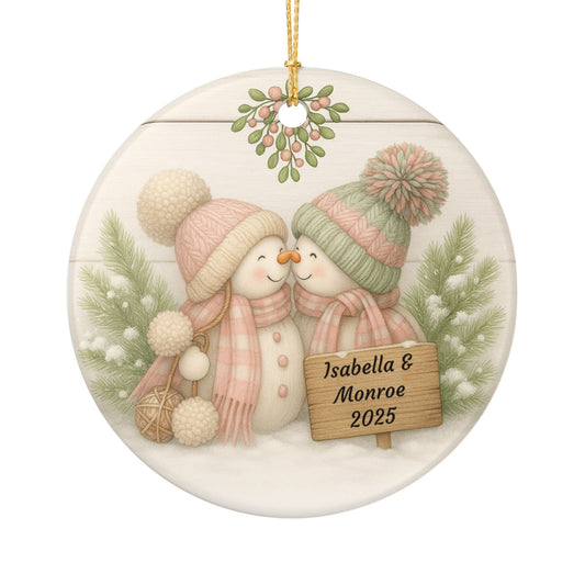 Personalized Kissing Snowman Couple Ornament, Snowman Newlywed Wedding Ornament, Add Any Name Any Year, Keepsake Ornament, Engagement Gift
