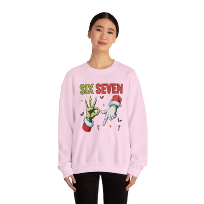 Funny Six Seven Christmas Sweatshirt | Santa Hands Holiday Crewneck | Cozy Pink Christmas Sweater for Men Women | Festive Holiday Gift