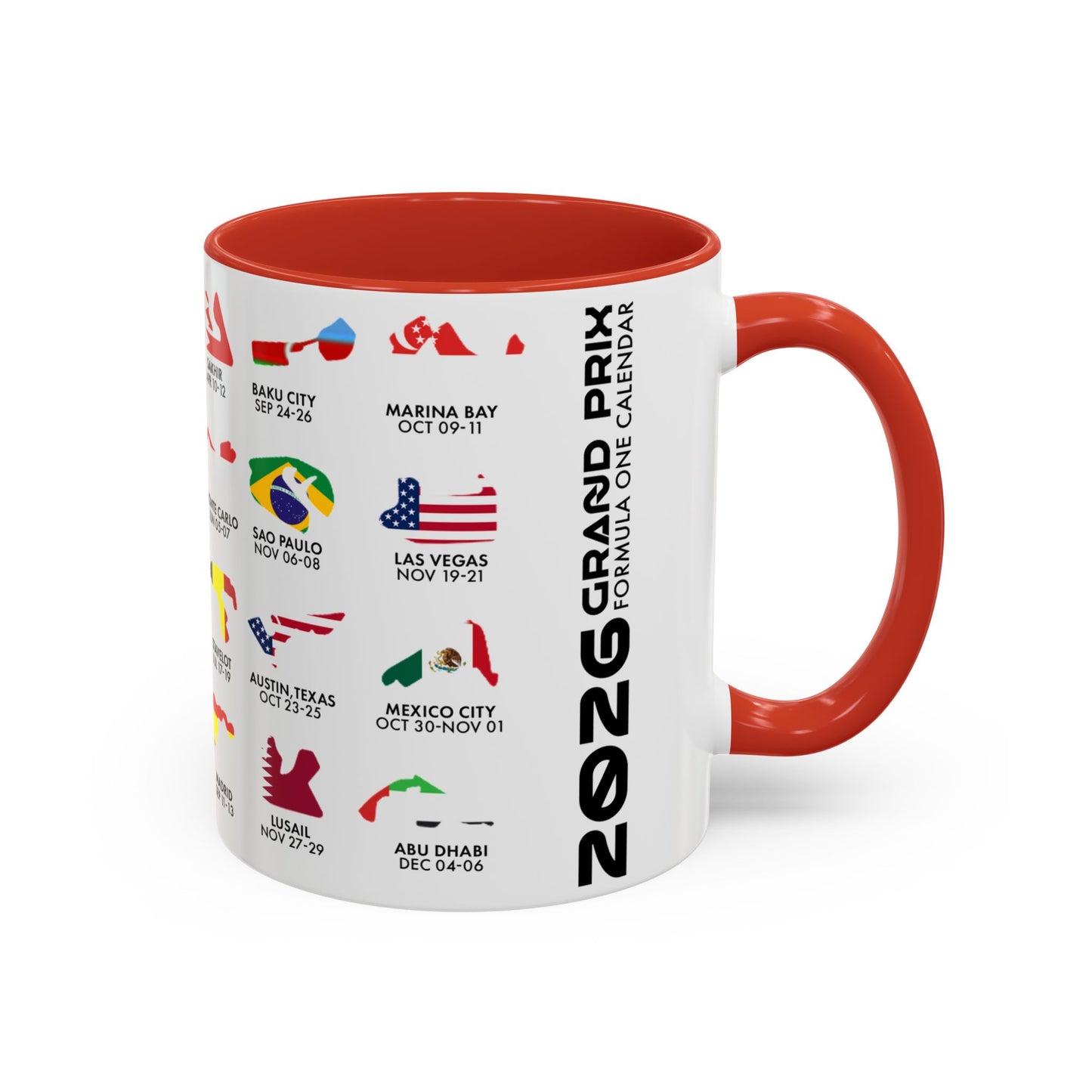 2026 Grand Prix Calendar Mug, Formula 1 Accent Coffee Mug, F1 Circuit Icons Cup, Motorsport Fan Gift, Racing Calendar Ceramic Mug
