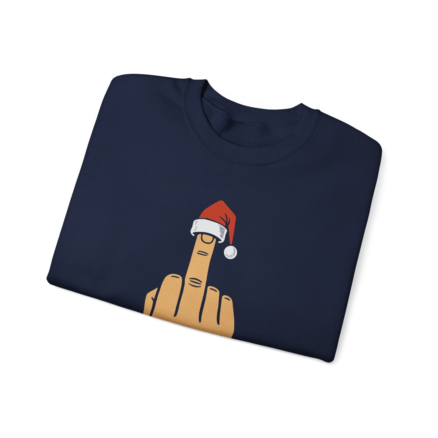 Middle Finger with Santa Hat Crewneck | Naughty Christmas Sweatshirt | Funny Holiday T-Shirt for Adults | Sarcastic Santa Gift