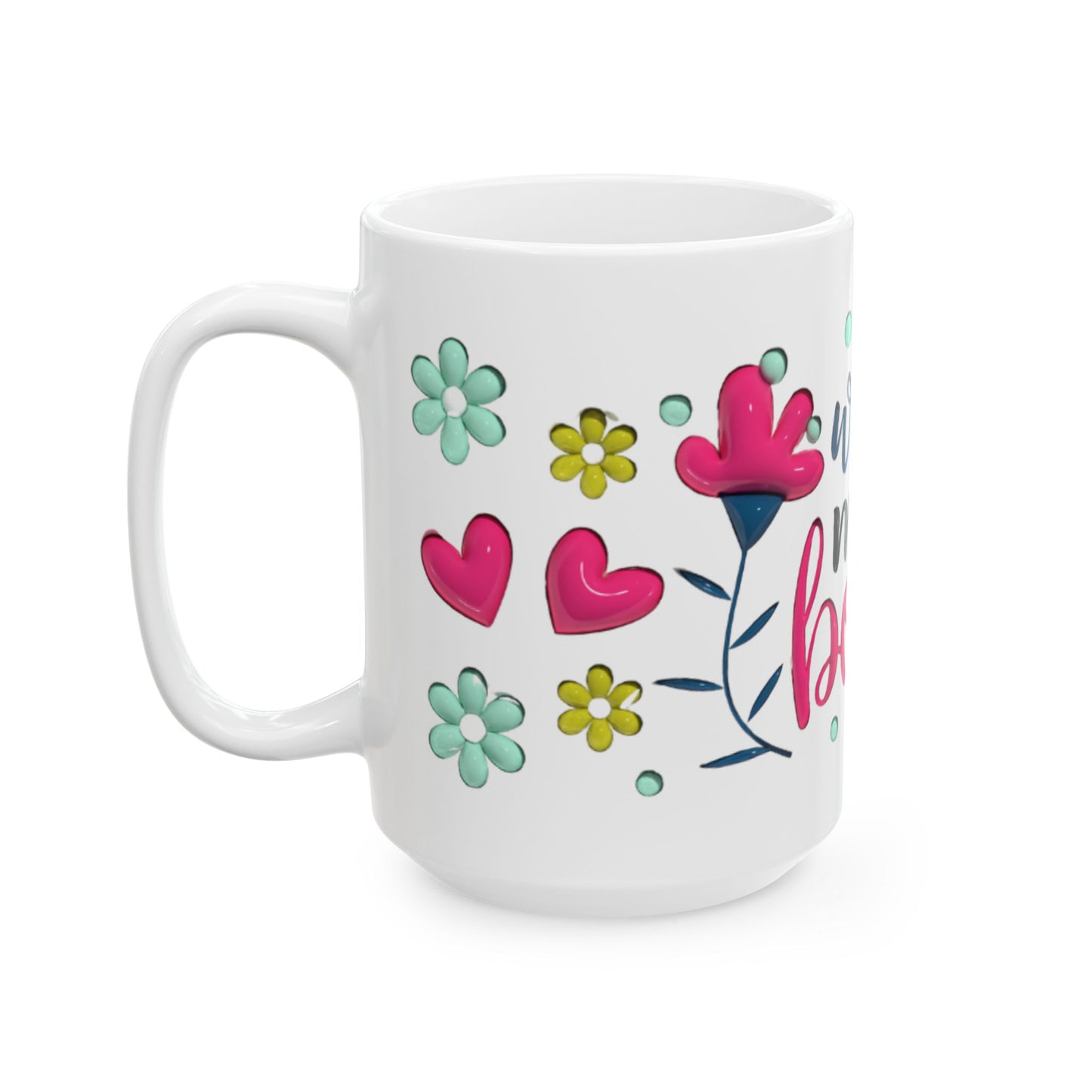 Wife Mom Boss Mug, Floral Heart Coffee Cup, Gift for Mom Wife Boss, Cute Ceramic Mug 11oz 15oz, Mother's Day Birthday Office Gift