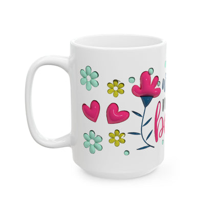 Wife Mom Boss Mug, Floral Heart Coffee Cup, Gift for Mom Wife Boss, Cute Ceramic Mug 11oz 15oz, Mother's Day Birthday Office Gift