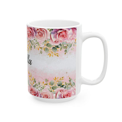 Personalized Floral Ceramic Mug, Custom Coffee Cup, Gift for Her, Birthday Mug, Cute Kitchenware, Bridesmaid Gift, Gift for Her