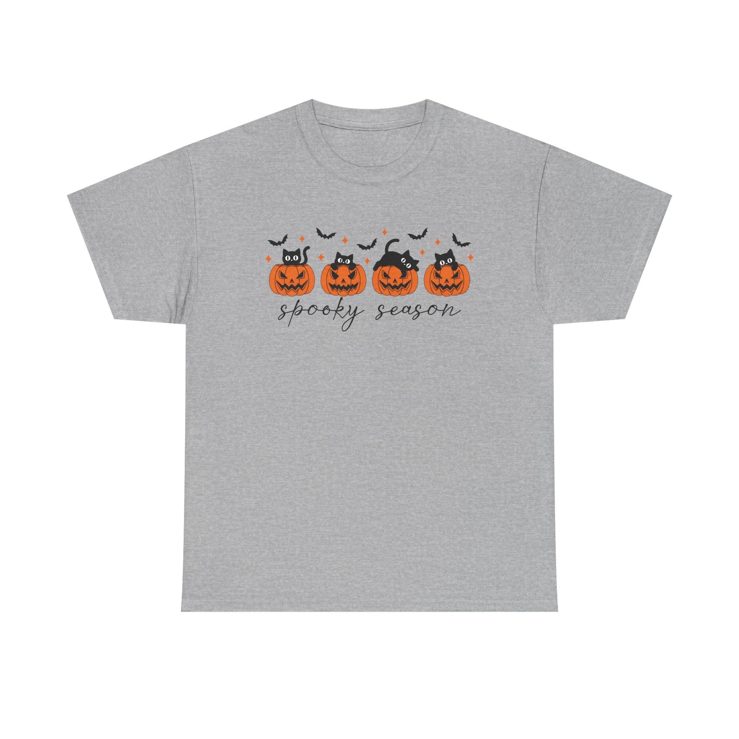 Spooky Season Unisex Heavy Cotton Tee, Halloween Shirt, Fall Apparel, Pumpkin T-Shirt, Cat Lover Gift, Pumpkin Tee