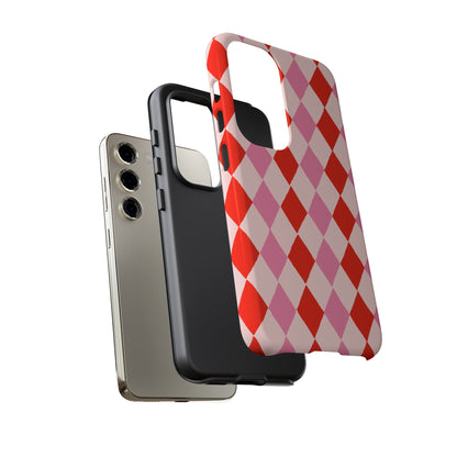 Tough Cases with Red Pink Diamonds, Retro Checkerboard iPhone Case And Samsung Case, Slim Fit Phone Case, Stylish Gift