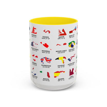 2026 Grand Prix Calendar Mug, Formula 1 Accent Coffee Mug, F1 Circuit Icons Cup, Motorsport Fan Gift, Racing Calendar Ceramic Mug