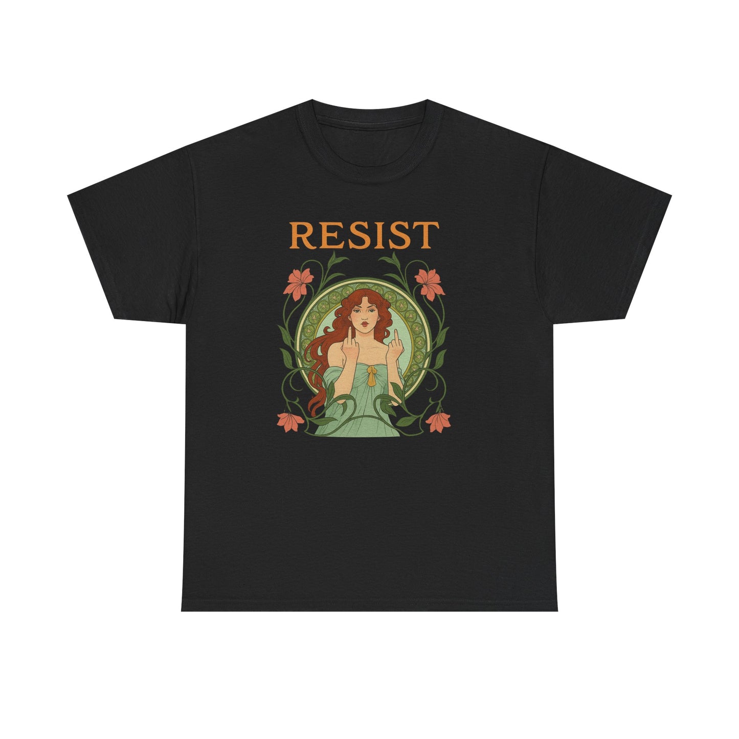 Resist Art Nouveau Woman Tee, Feminist Vintage Shirt, Botanical Activist T-Shirt, Retro Feminism Gift, Empowerment Top, Mucha Anti Trump