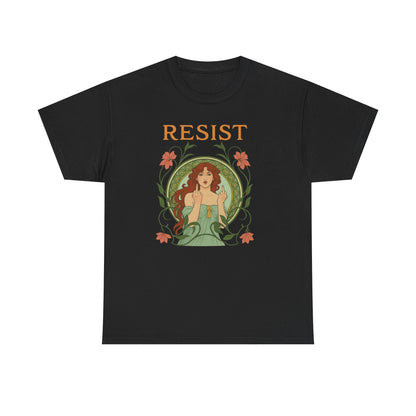 Resist Art Nouveau Woman Tee, Feminist Vintage Shirt, Botanical Activist T-Shirt, Retro Feminism Gift, Empowerment Top, Mucha Anti Trump