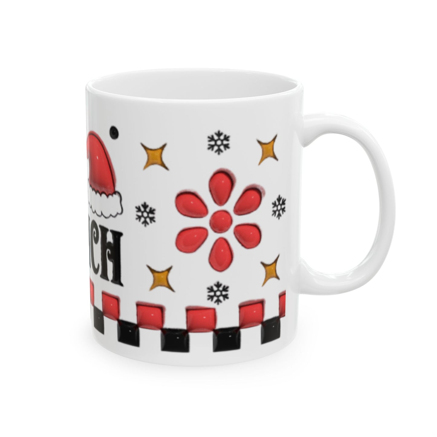 Mrs. Grinch Mug, Funny Christmas Coffee Cup, Santa Hat Grinch Mug for Her, Red Checker Holiday Mug, Christmas Gift for Wife Mom