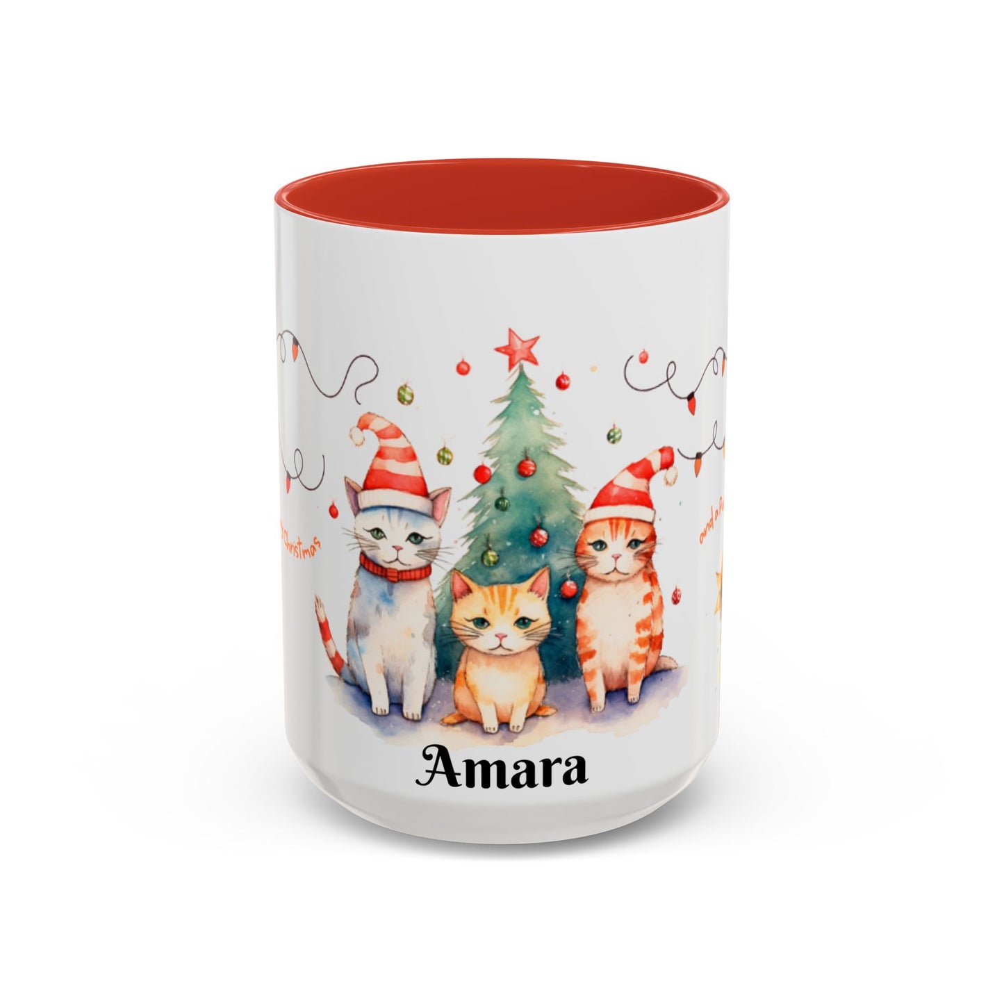 Personalized Festive Cat Accent Coffee Mug, Holiday, Christmas, Unique Gift, Home Decor, Cute Cat Lovers, Christmas Day Gift