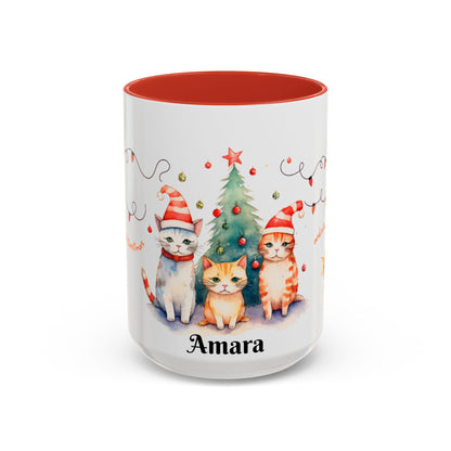 Personalized Festive Cat Accent Coffee Mug, Holiday, Christmas, Unique Gift, Home Decor, Cute Cat Lovers, Christmas Day Gift