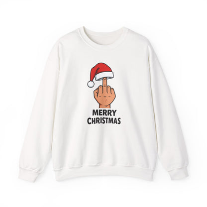 Funny Christmas Sweatshirt, Santa Hat Middle Finger Shirt, Merry Christmas Crewneck, Offensive Holiday Sweater, Funny Xmas Gift