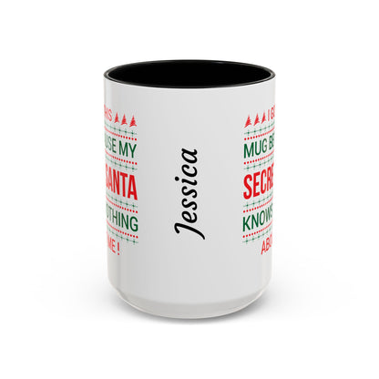 Personalized Secret Santa Accent Coffee Mug, Holiday Gift, Funny Christmas Mug, Unique Office Secret Santa Gift, Custom Drinkware