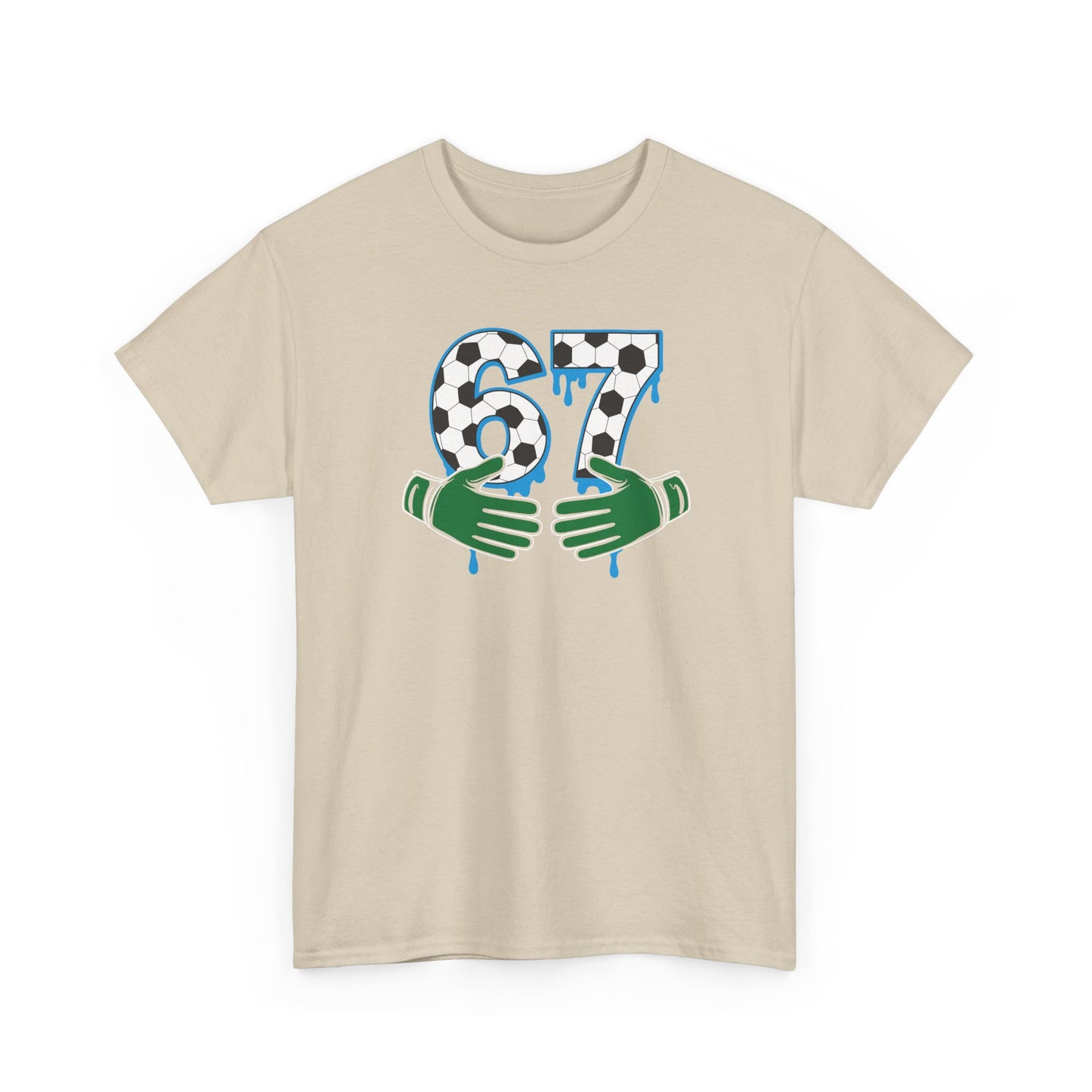Dripping 97 Number Graphic Tee, Streetwear Checkerboard T-Shirt with Green Hands, Artsy Unisex Cotton Shirt