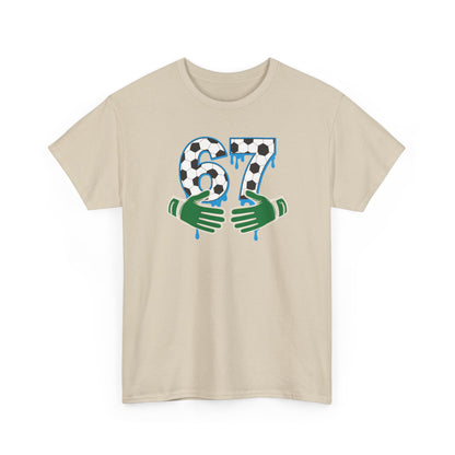 Dripping 97 Number Graphic Tee, Streetwear Checkerboard T-Shirt with Green Hands, Artsy Unisex Cotton Shirt