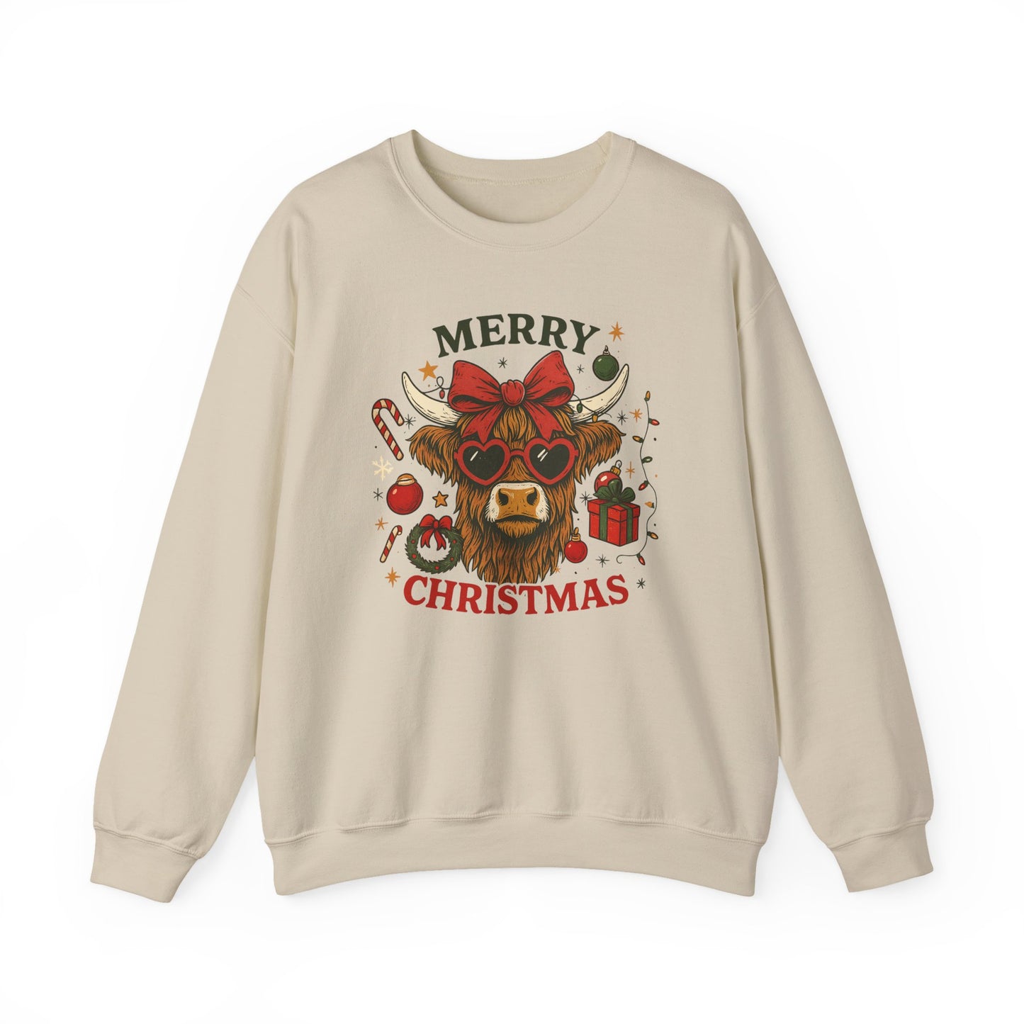 Merry Christmas Highland Cow Sweatshirt, Cow Christmas Crewneck, Funny Holiday Farm Shirt, Western Christmas Sweater, Cozy Xmas Gift for Her