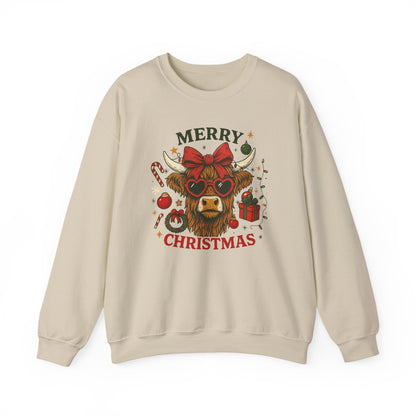 Merry Christmas Highland Cow Sweatshirt, Cow Christmas Crewneck, Funny Holiday Farm Shirt, Western Christmas Sweater, Cozy Xmas Gift for Her