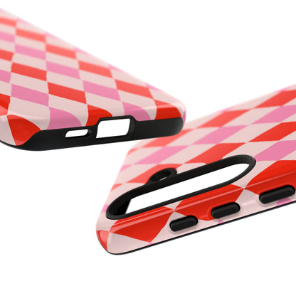 Tough Cases with Red Pink Diamonds, Retro Checkerboard iPhone Case And Samsung Case, Slim Fit Phone Case, Stylish Gift
