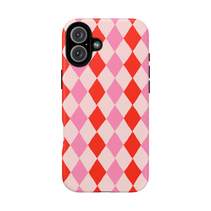 Tough Cases with Red Pink Diamonds, Retro Checkerboard iPhone Case And Samsung Case, Slim Fit Phone Case, Stylish Gift