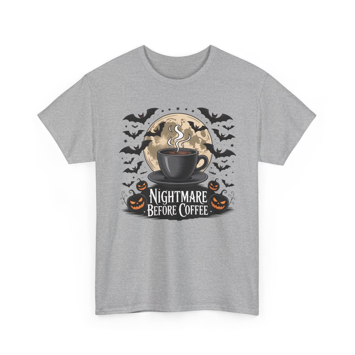 Halloween Coffee Tee, Unisex Heavy Cotton T-Shirt, Nightmare Before Coffee Shirt, Spooky Graphic Tee, Fall Seasonal Apparel