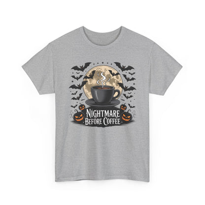 Halloween Coffee Tee, Unisex Heavy Cotton T-Shirt, Nightmare Before Coffee Shirt, Spooky Graphic Tee, Fall Seasonal Apparel