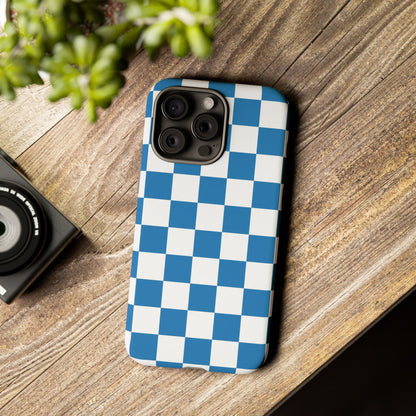 Checkered Phone Case, iPhone 17 Pro, 17, 16, 15, 14, 13, 12, 11, X, XR, XS MAX, Smartphone Cover, Blue and White Mobile Protector