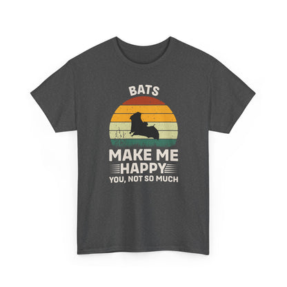 Bats Make Me Happy Unisex Heavy Cotton Tee, Funny Graphic Tee, Lovers Gift, Halloween Apparel, Everyday Casual Wear, Nature