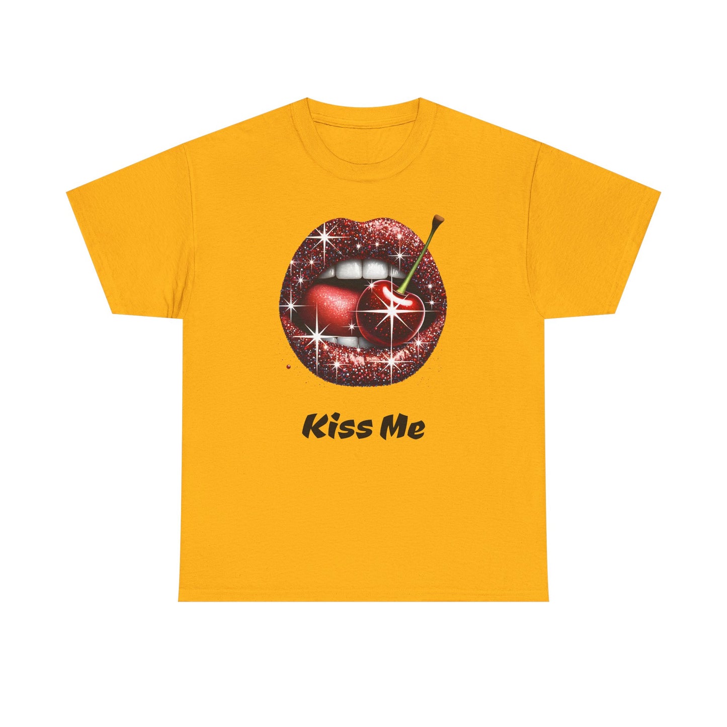 Glitter Lips Cherry Kiss Me Tee, Retro Pinup Graphic Shirt, Flirty Pop Art T-Shirt, Vintage Style Cotton Tee