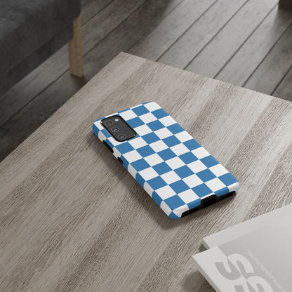 Blue Checkerboard Phone Case, Samsung Galaxy S25, S25 Plus, S24, S24 Plus, S24 Ultra, S23, S22, S22 Plus, S21 Ultra, S21 FE, S20+