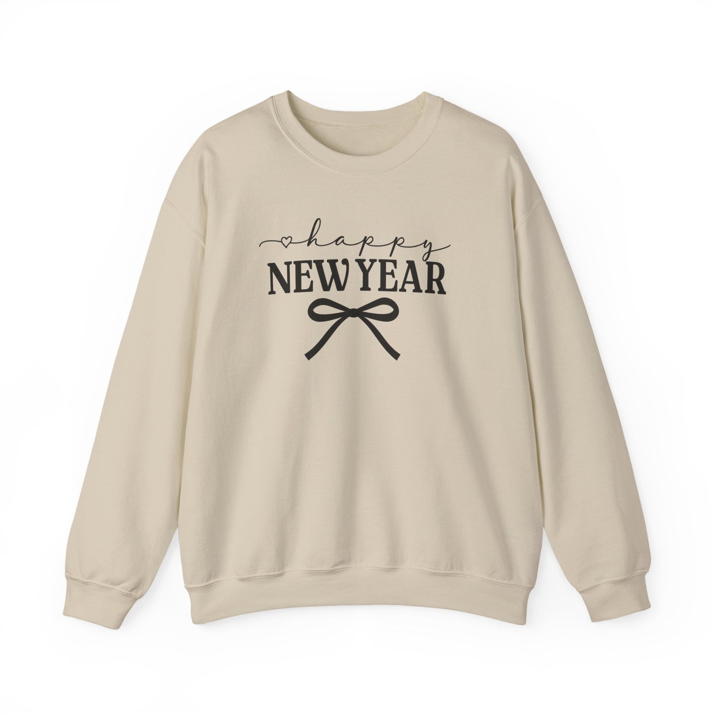 Happy New Year Sweatshirt | Cozy Holiday Crewneck | Script Bow Graphic Sweater | New Year Party Sweatshirt | Winter Gift