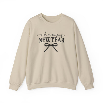Happy New Year Sweatshirt | Cozy Holiday Crewneck | Script Bow Graphic Sweater | New Year Party Sweatshirt | Winter Gift