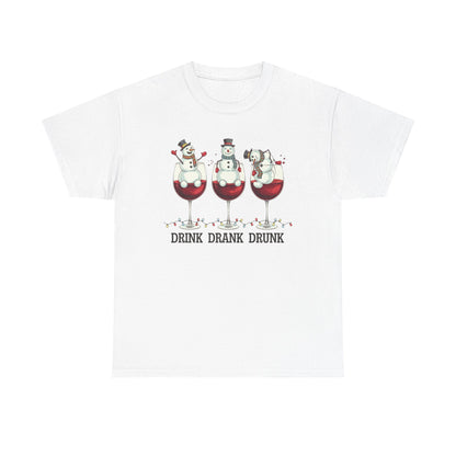 Drink Drank Drunk Christmas Shirt | Funny Holiday Wine Shirt | Snowman Christmas Tee | Drinking Humor Gift for Friends