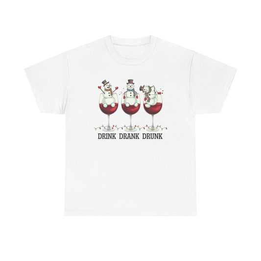 Drink Drank Drunk Christmas Shirt | Funny Holiday Wine Shirt | Snowman Christmas Tee | Drinking Humor Gift for Friends