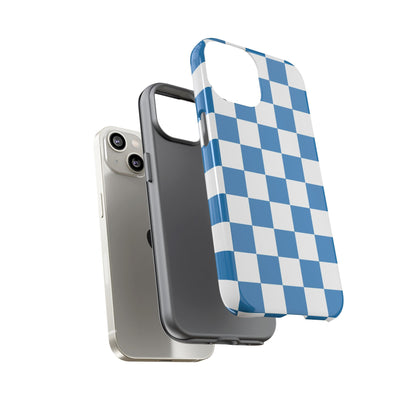 Checkered Phone Case, iPhone 17 Pro, 17, 16, 15, 14, 13, 12, 11, X, XR, XS MAX, Smartphone Cover, Blue and White Mobile Protector