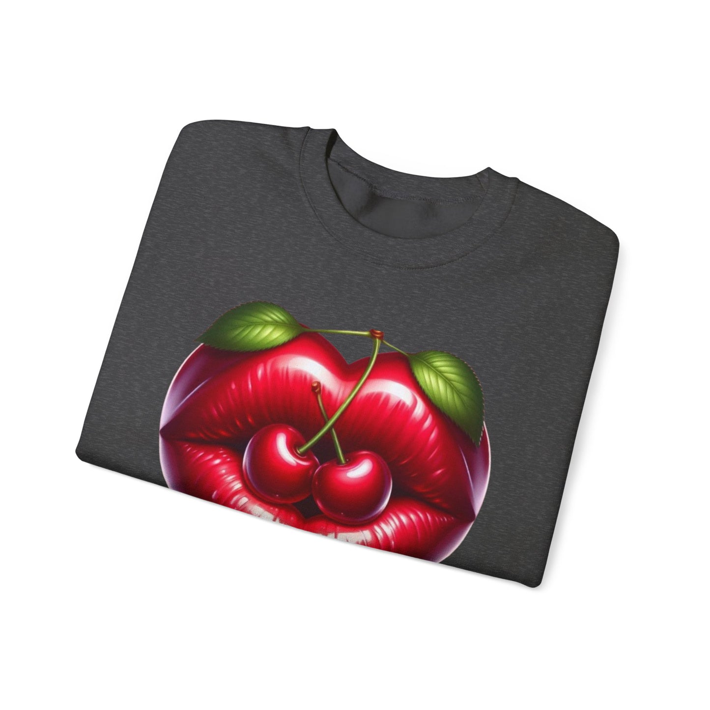 Heart Cherry Lips Sweatshirt, Cherry Face Graphic Crewneck, Cute Aesthetic Sweatshirt, Retro Pop Art Pullover, Unisex Cozy Top