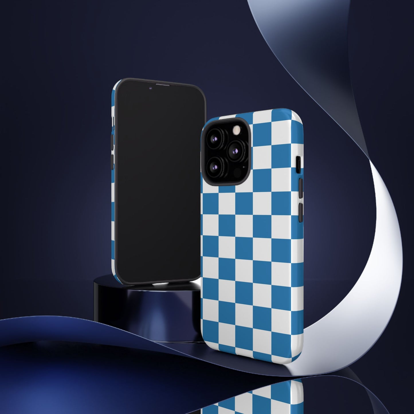 Checkered Phone Case, iPhone 17 Pro, 17, 16, 15, 14, 13, 12, 11, X, XR, XS MAX, Smartphone Cover, Blue and White Mobile Protector