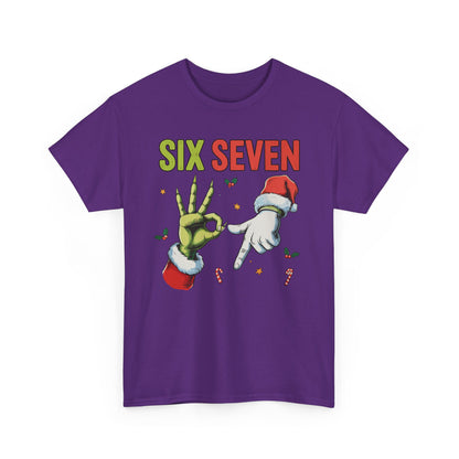 Funny "Six Seven" Christmas Shirt  Grinch Hand & Santa Hand Graphic Tee | Holiday Humor T-Shirt | Unisex Christmas Gift for Men Women