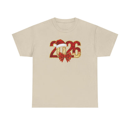 2026 New Year Shirt | Festive Christmas Tee with Santa Hat & Bow | Happy New Year T-Shirt | Holiday Party Outfit Gift