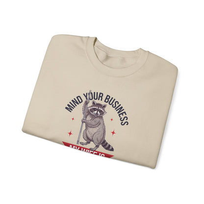 Mind Your Business My Wife Is Expensive Sweatshirt | Funny Raccoon Pullover | Husband Gift | Sarcastic Marriage Humor Sweater