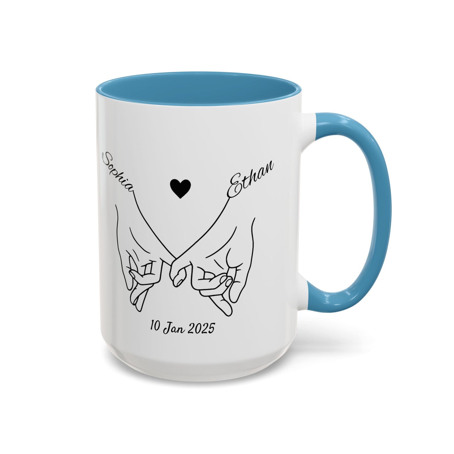 Holding Hands Couple Mug | Personalized Names & Date Coffee Cup | Custom Line Art Love Mug | Valentine Anniversary Gift for Couples