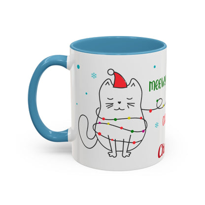 Personalized Meowy Christmas Accent Mug, Funny Holiday Coffee Cup, Cat Lover Gift, Festive Drinkware, Christmas Decor, Personalized Mug